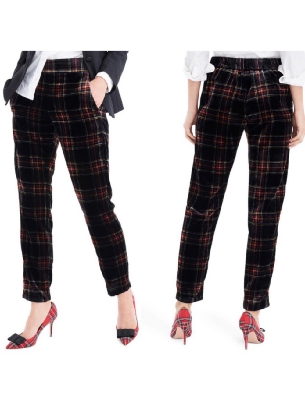 J. Crew Holiday Stewart Tartan Plaid Pull on Velvet Easy Pants 4P